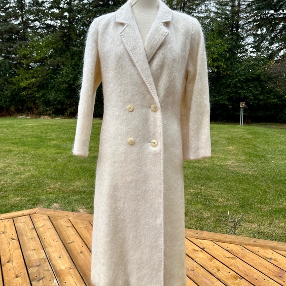 Vintage White Coat Mohair Midi Length Double Breasted by Emily Wetherby - Picture 1 of 12